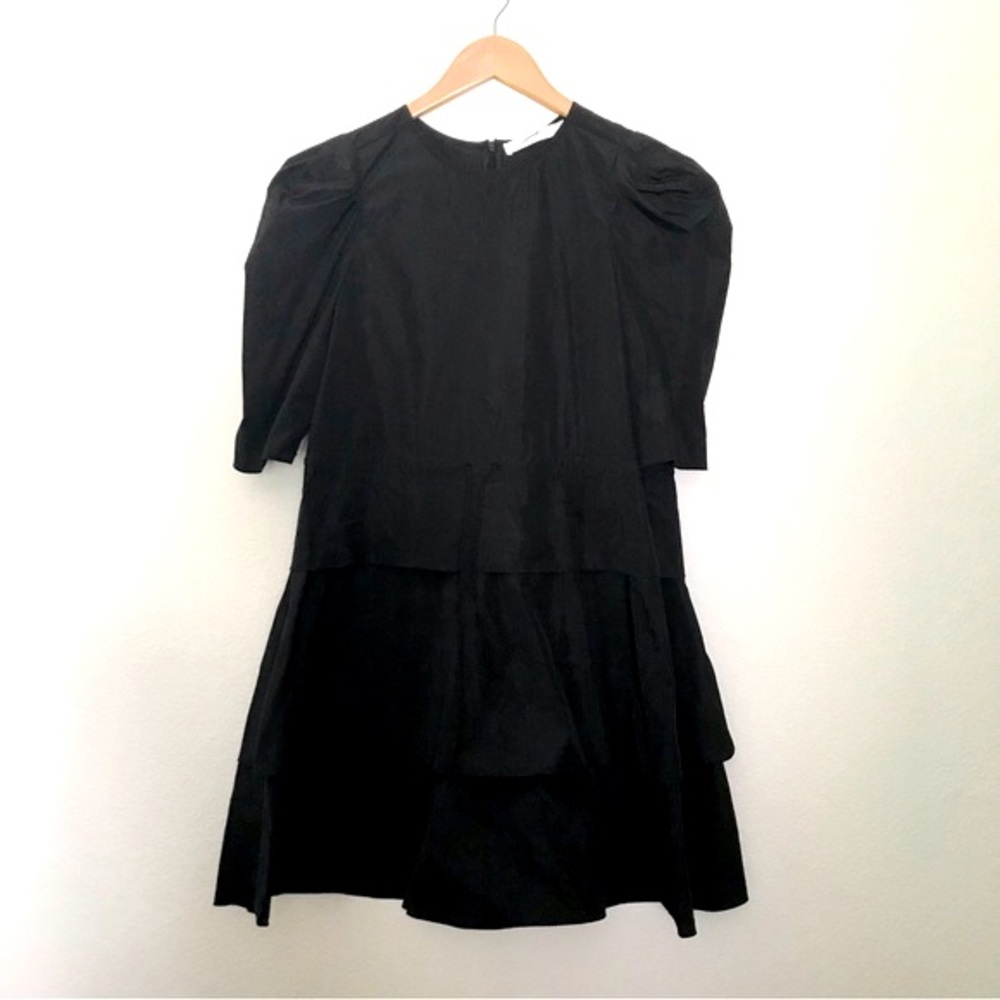 See By Chloe Black Waist Tie String Puff Sleeve Mini Dress EUC Sz FR34